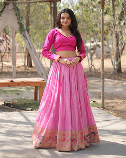 PINK COLOR DYABLE JACQUARD FULL STITCHED LEHENGA CHOLI