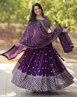 Wedding Wear Dark Purple Color Blooming Lehenga Choli