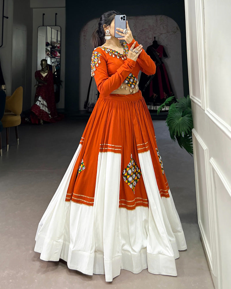 ORANGE COLOR PURE RAYON NAVRATRI LEHENGA CHOLI