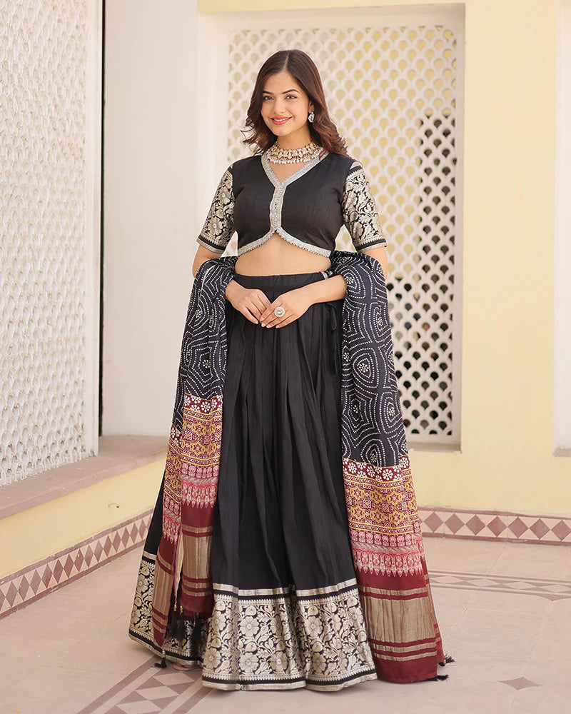 Black Color Jacquard Lehenga Choli With Gaji Silk Dupatta