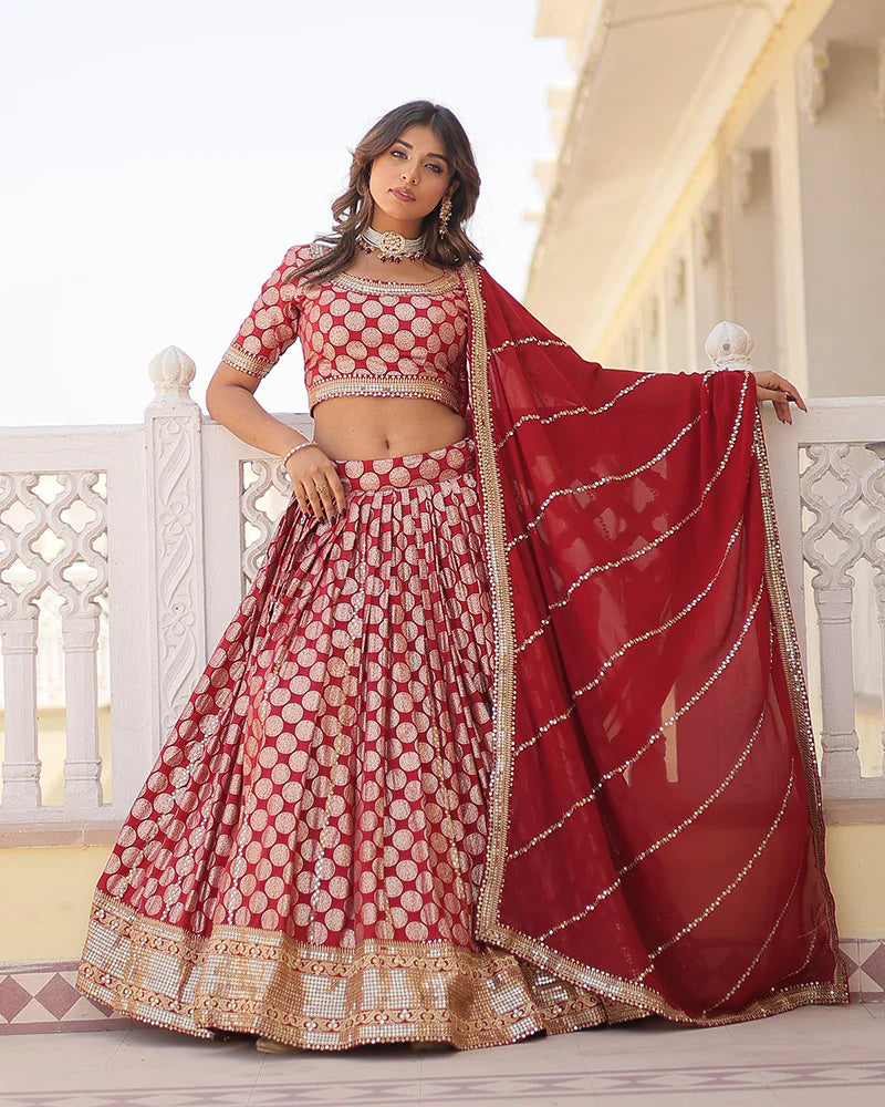 RED COLOR PURE VISCOSE JACQUARD LEHENGA CHOLI subhvastra