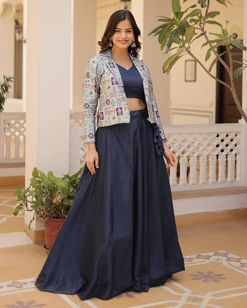 NAVY BLUE COLOR PURE CHINNON LEHENGA CHOLI