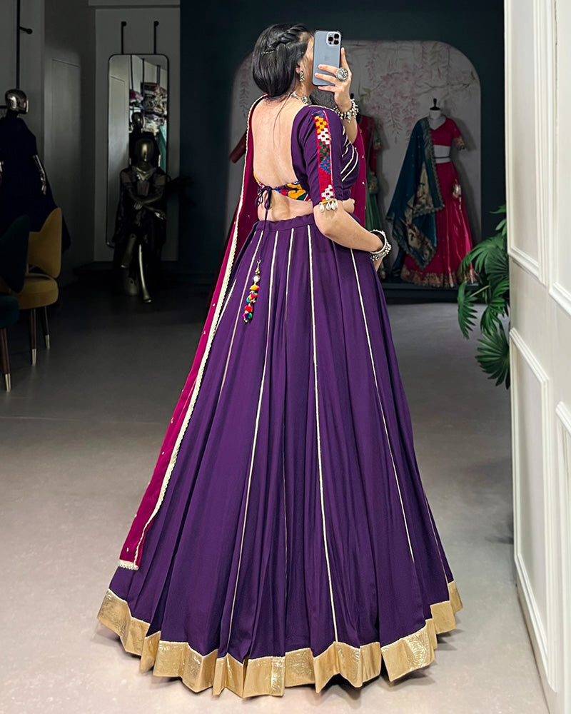 PURPLE COLOR RAYON EMBOSSED NAVRATRI LEHENGA CHOLI