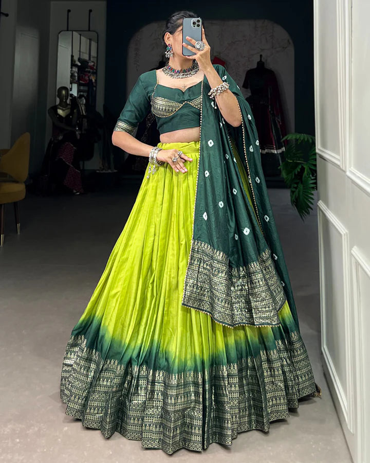 Parrot Color Chanderi Navratri Lehenga Choli