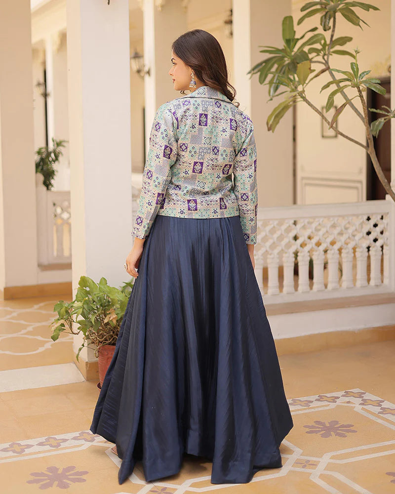 NAVY BLUE COLOR PURE CHINNON LEHENGA CHOLI