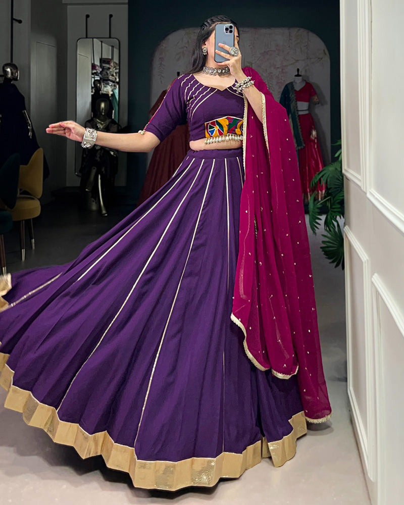 PURPLE COLOR RAYON EMBOSSED NAVRATRI LEHENGA CHOLI
