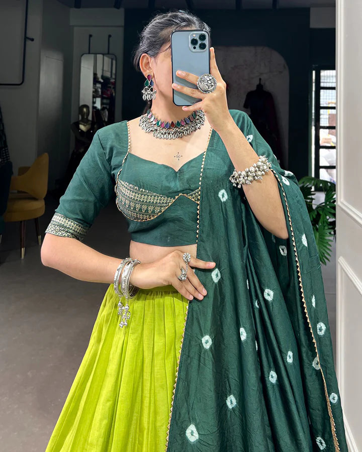 Parrot Color Chanderi Navratri Lehenga Choli