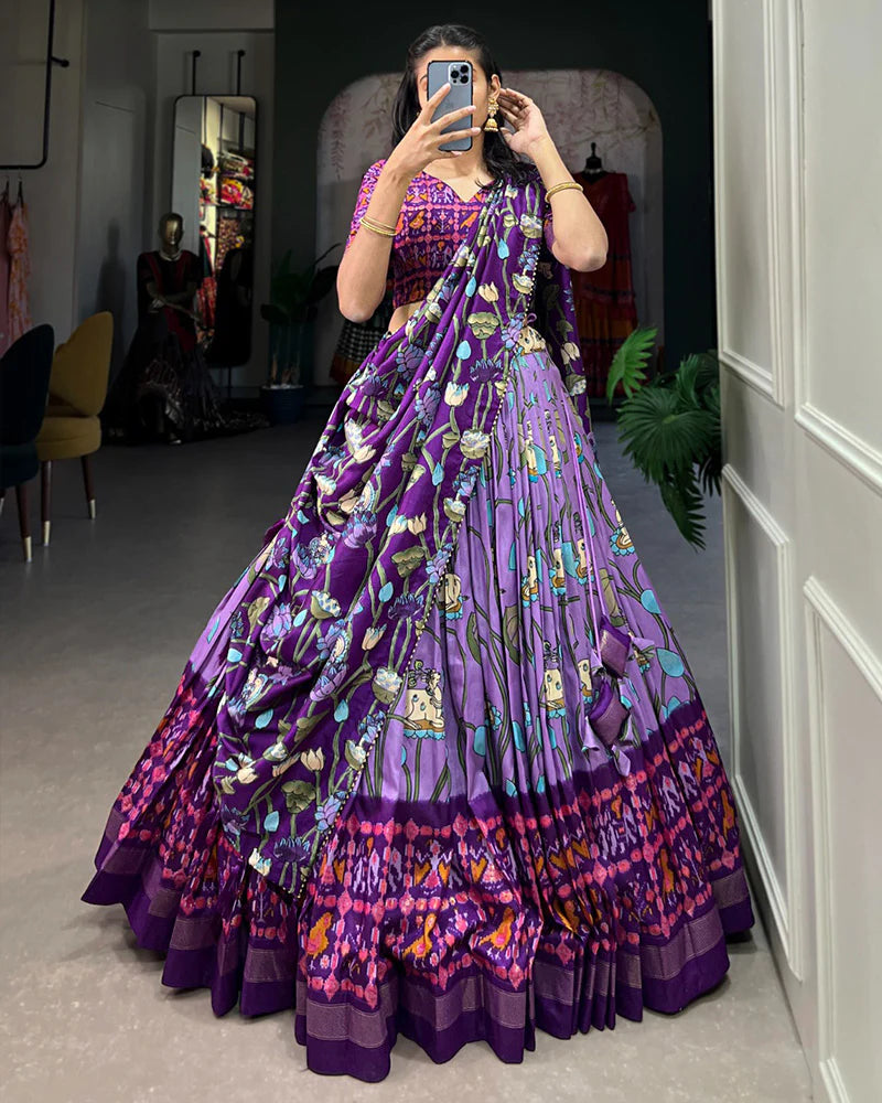 LAVENDER COLOR TUSSAR SILK PATOLA PRINTED LEHENGA CHOLI