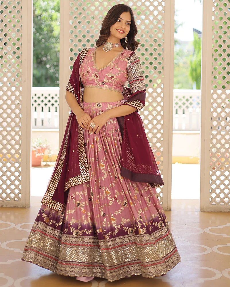 LAVENDER COLOR PURE VISCOSE JACQUARD LEHENGA CHOLI