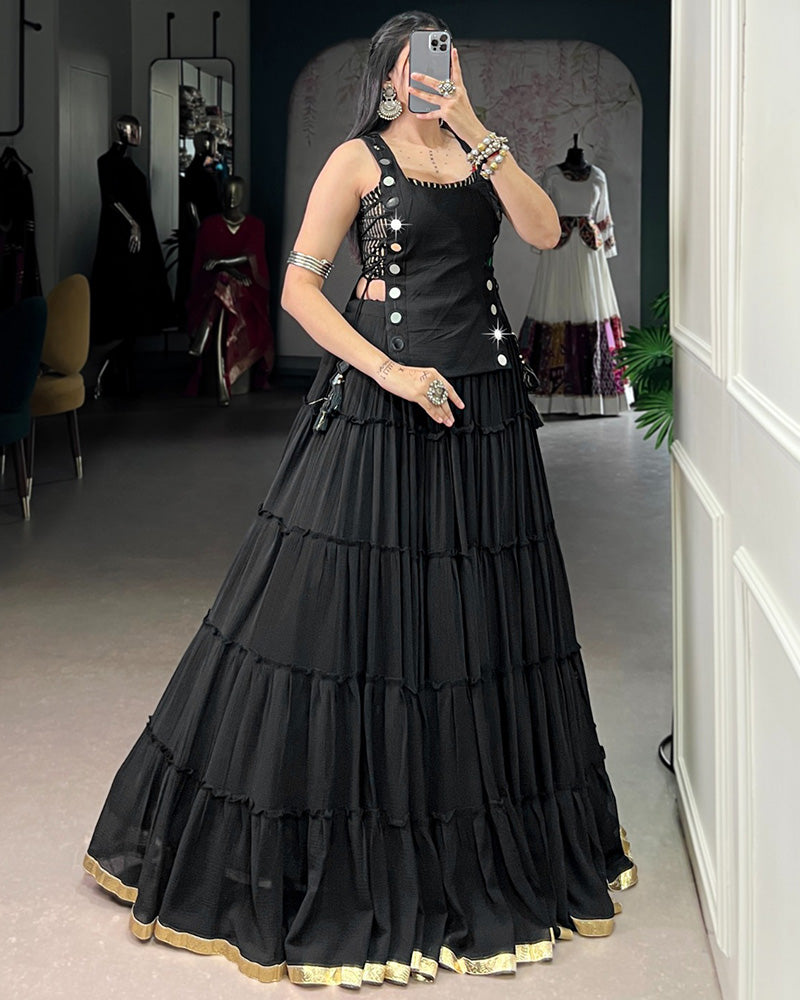 TRADITIONAL BLACK COLOR PURE MARBEL NAVRATRI LEHENGA CHOLI