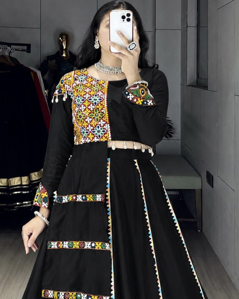 Black Color Pure Rayon Cotton Navratri Lehenga Choli