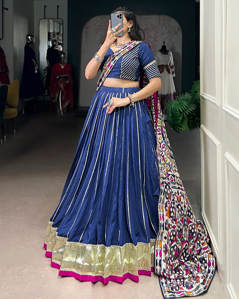 TRADITIONAL FIROZI COLOR CHANDERI NAVRATRI LEHENGA CHOLI