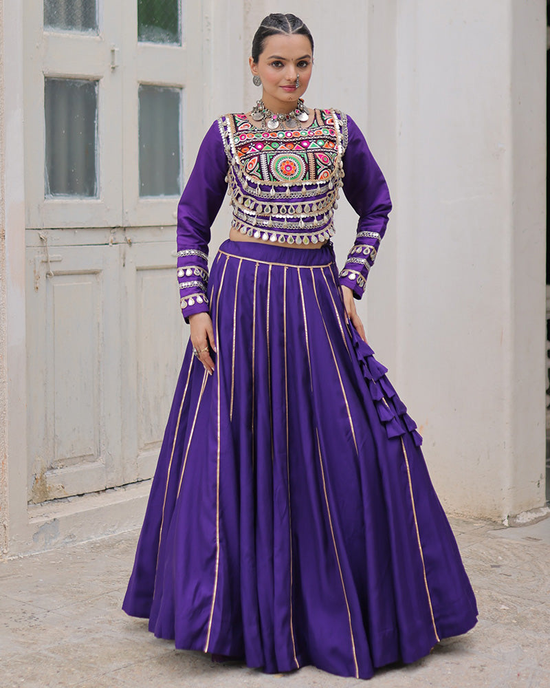 PURPLE COLOR ROMAN SILK NAVRATRI LEHENGA CHOLI