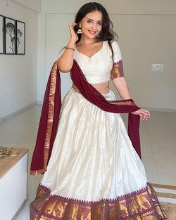 White And Maroon Color Poly Cotton Chex Navratri Lehenga Choli