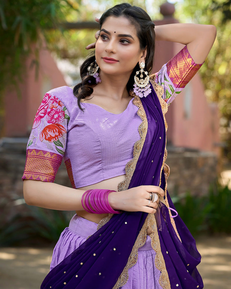 LAVENDER COLOR COTTON SILK DESIGNER LEHENGA CHOLI