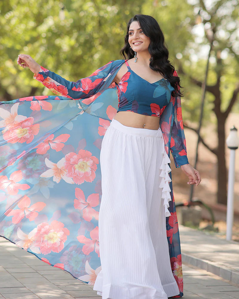 WHITE COLOR FAUX GEORGETTE LEHENGA CHOLI