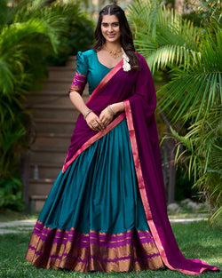 TELL GREEN COLOR POLY COTTON LEHENGA CHOLI