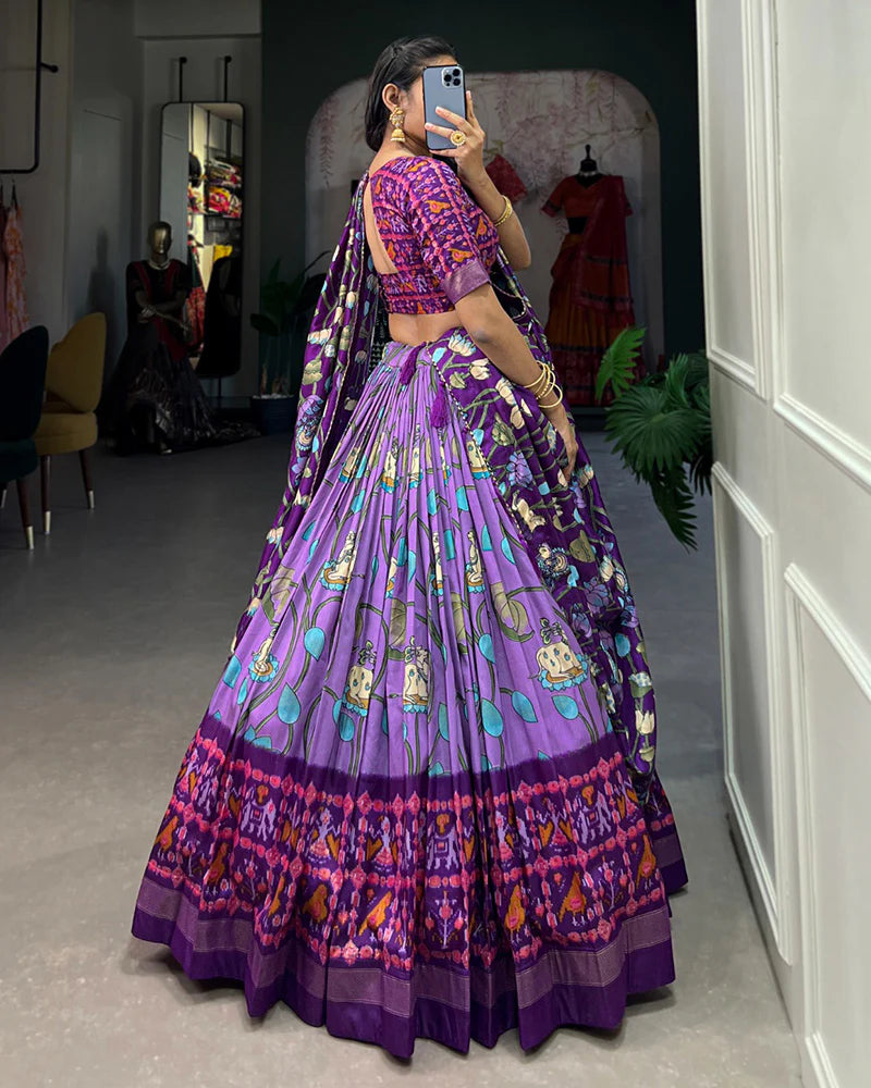 LAVENDER COLOR TUSSAR SILK PATOLA PRINTED LEHENGA CHOLI