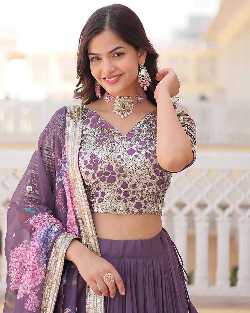 LAVENDER COLOR FAUX GEORGETTE FRILL STYLE LEHENGA CHOLI