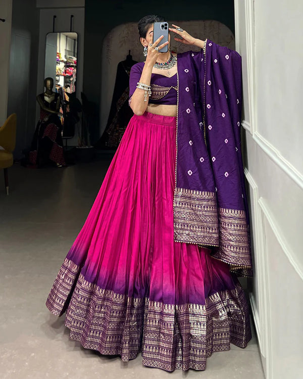 Pink Color Chanderi Navratri Lehenga Choli