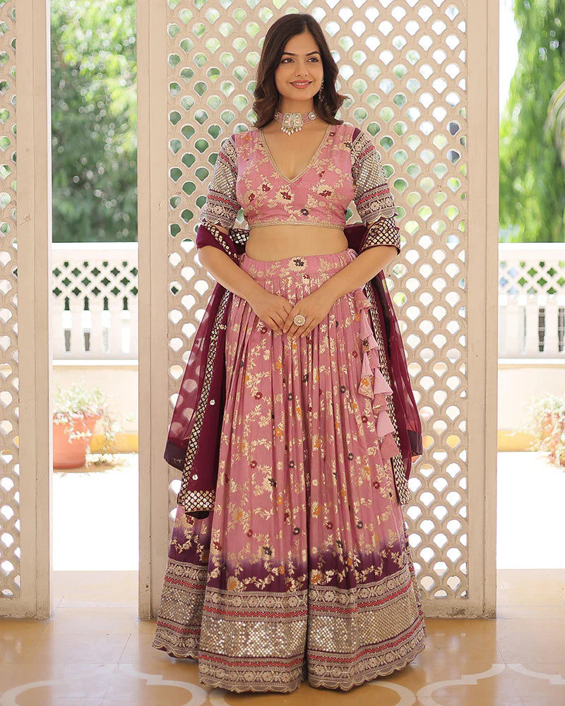 LAVENDER COLOR PURE VISCOSE JACQUARD LEHENGA CHOLI