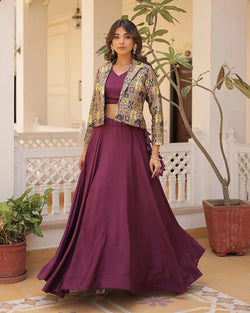 WINE COLOR PURE CHINNON LEHENGA CHOLI