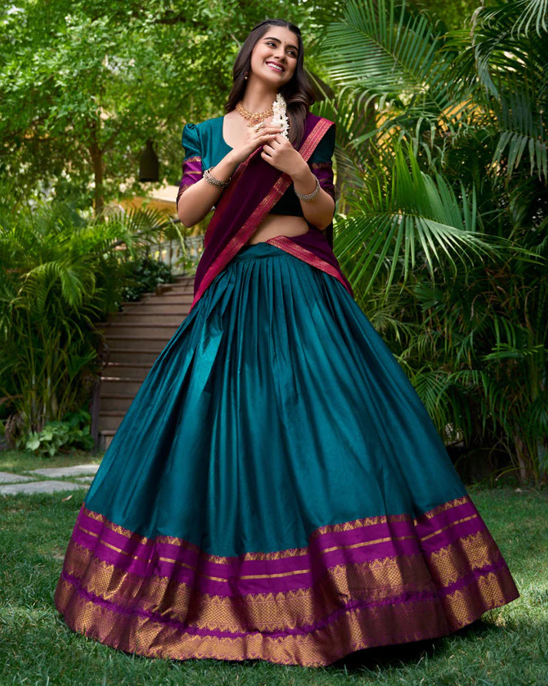 TELL GREEN COLOR POLY COTTON LEHENGA CHOLI