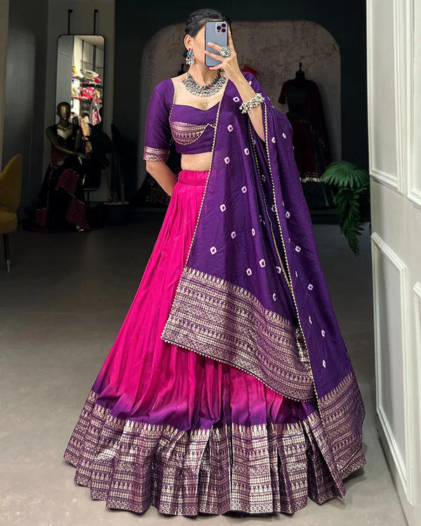 Pink Color Chanderi Navratri Lehenga Choli