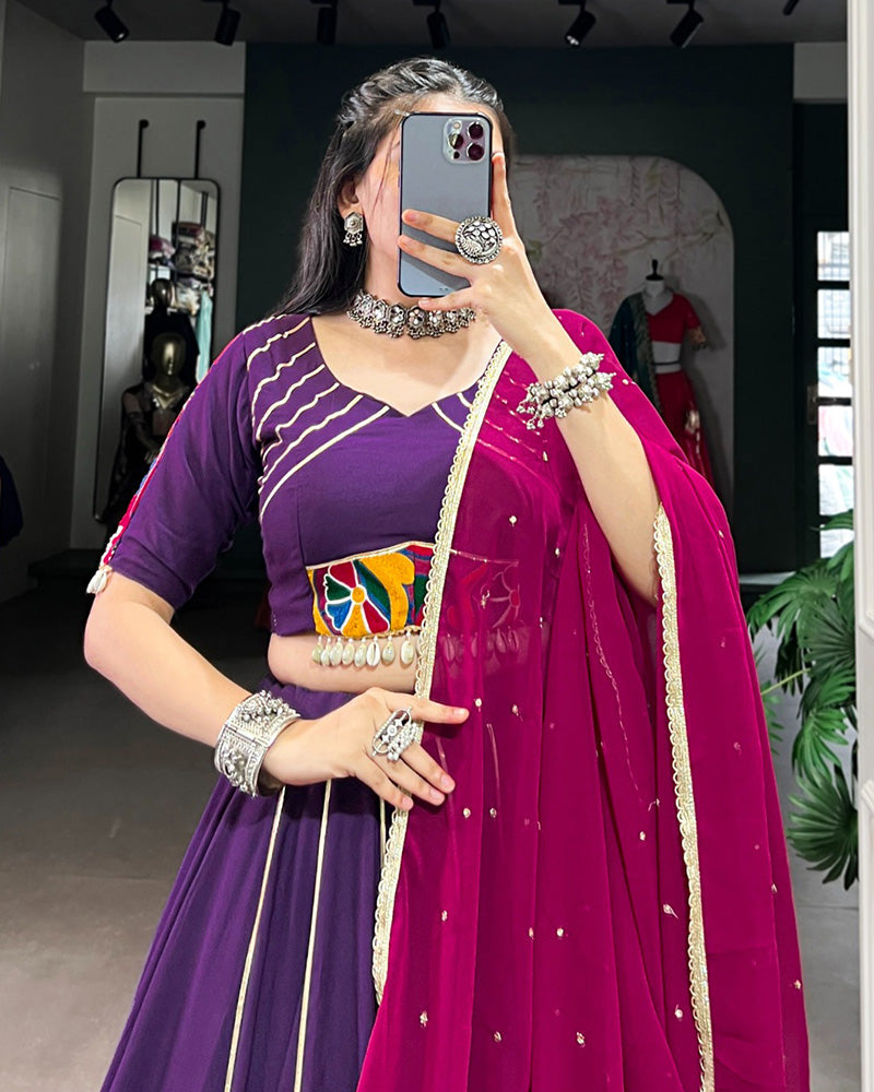 PURPLE COLOR RAYON EMBOSSED NAVRATRI LEHENGA CHOLI