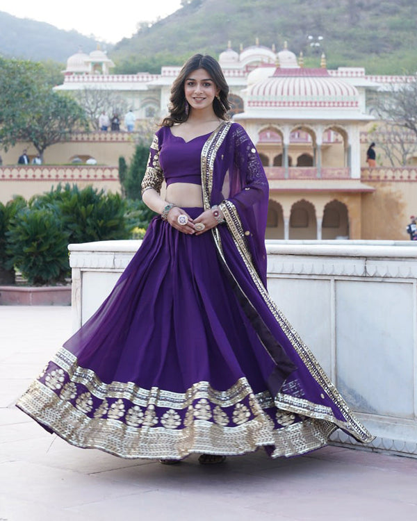 Designer Purple Color Faux Blooming Semi Stitched Lehenga Choli