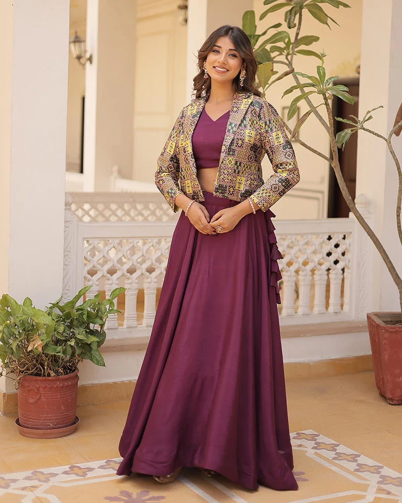 WINE COLOR PURE CHINNON LEHENGA CHOLI