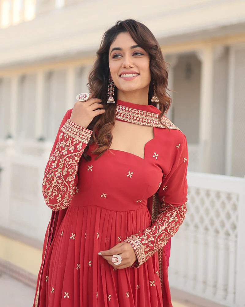 Red color anarkali dress discount