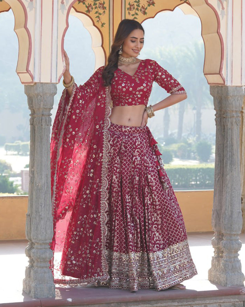 Design Rani Pink Color Sequence Embroidered Jacquard Lehenga Choli