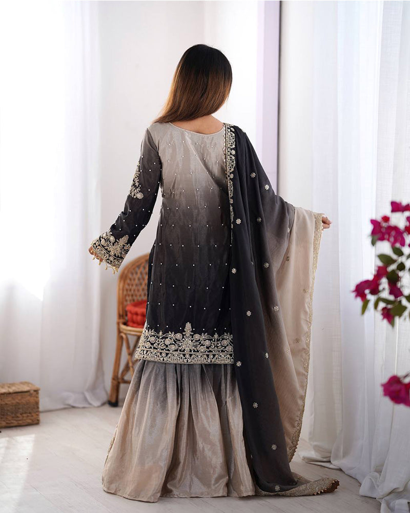 Mehndi color chinnon sequence work plazzo suit (Copy)