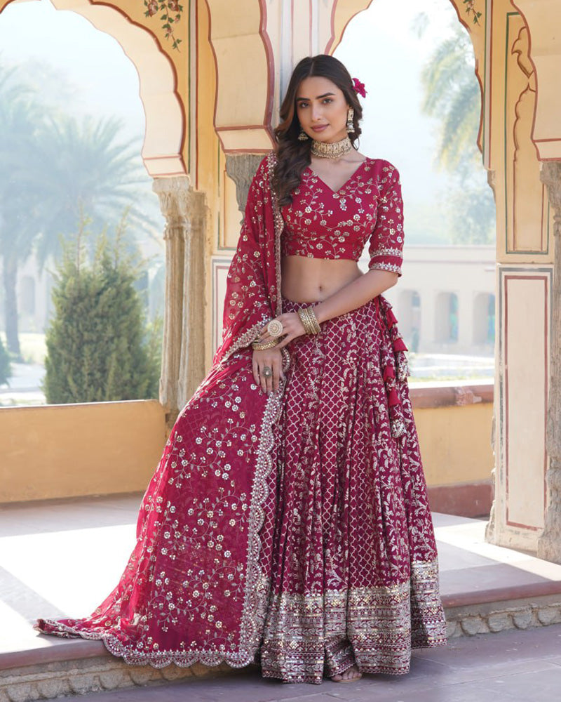 Design Rani Pink Color Sequence Embroidered Jacquard Lehenga Choli