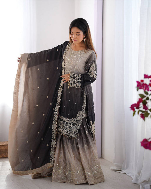 Mehndi color chinnon sequence work plazzo suit (Copy)