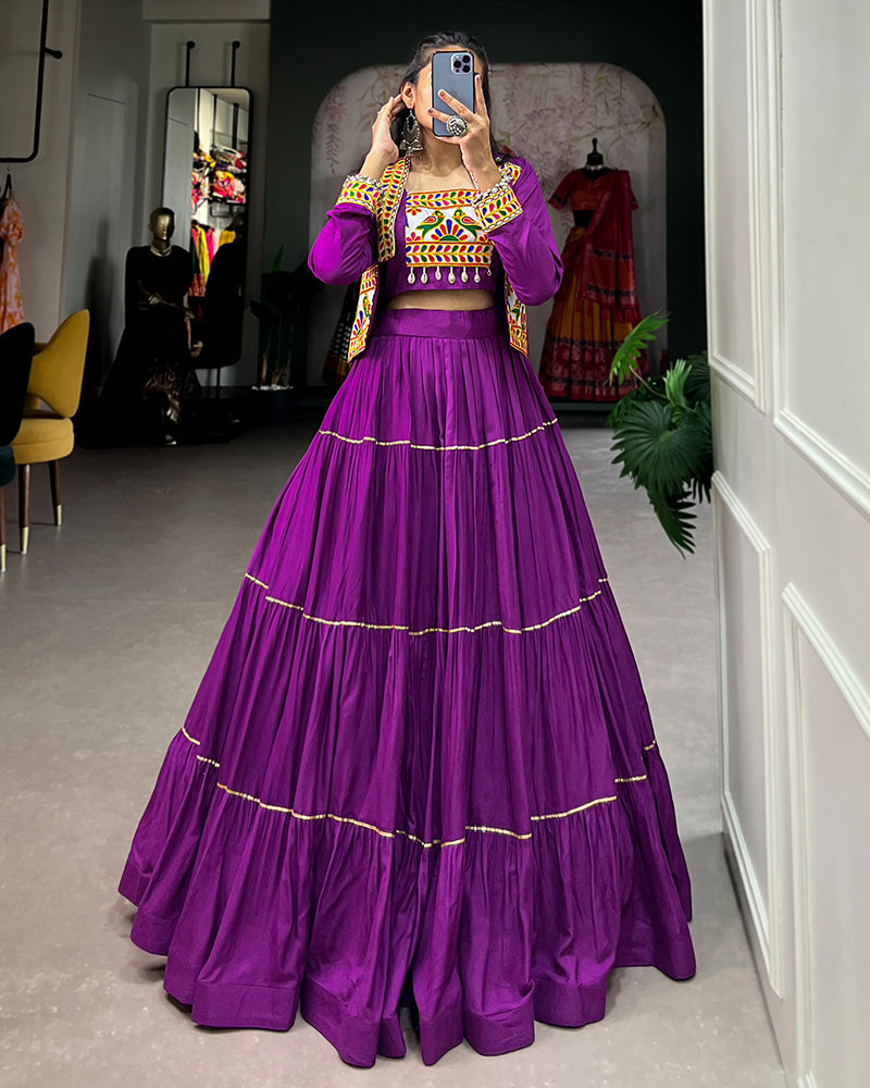 PURPLE COLOR PURE RAYON GAMTHI NAVRATRI LEHENGA CHOLI
