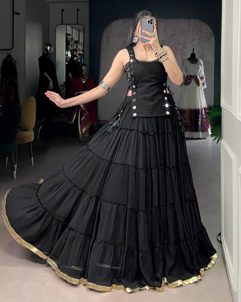 TRADITIONAL BLACK COLOR PURE MARBEL NAVRATRI LEHENGA CHOLI