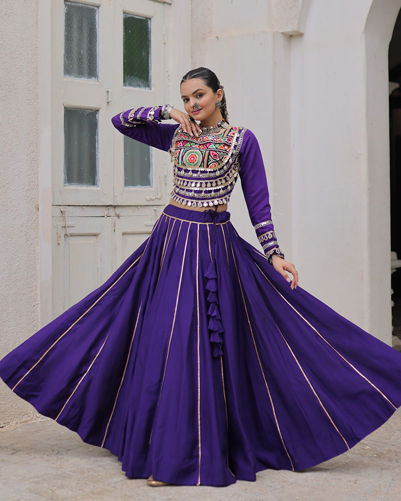 PURPLE COLOR ROMAN SILK NAVRATRI LEHENGA CHOLI