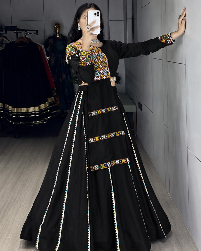 Black Color Pure Rayon Cotton Navratri Lehenga Choli