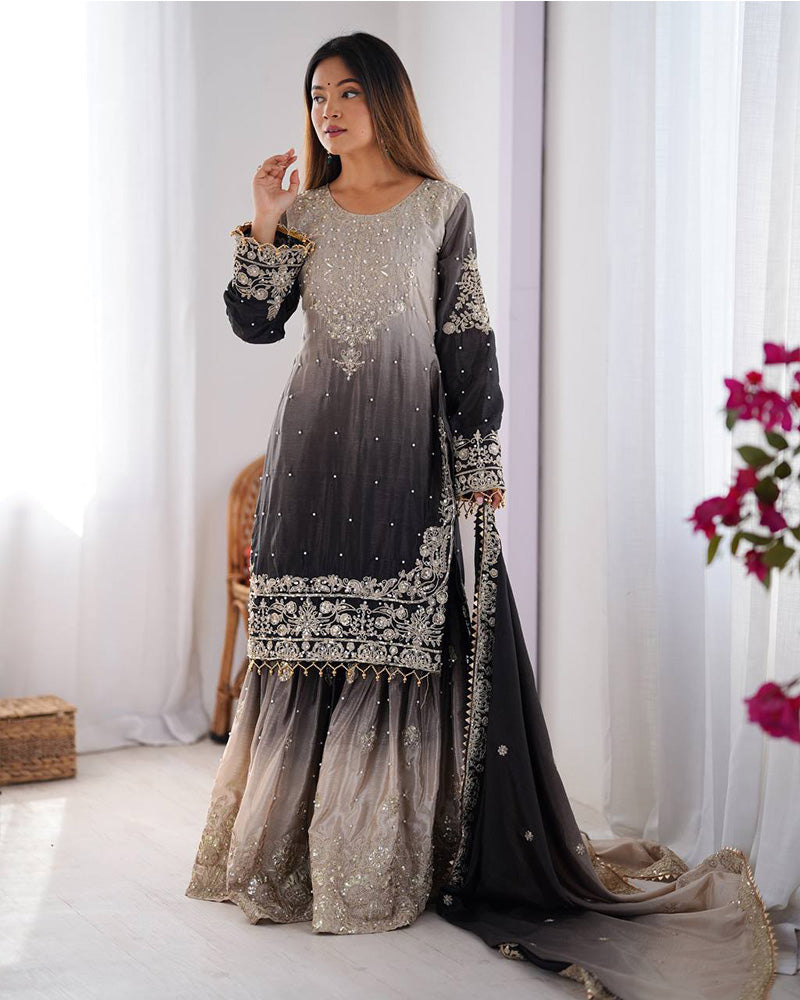 Mehndi color chinnon sequence work plazzo suit (Copy)