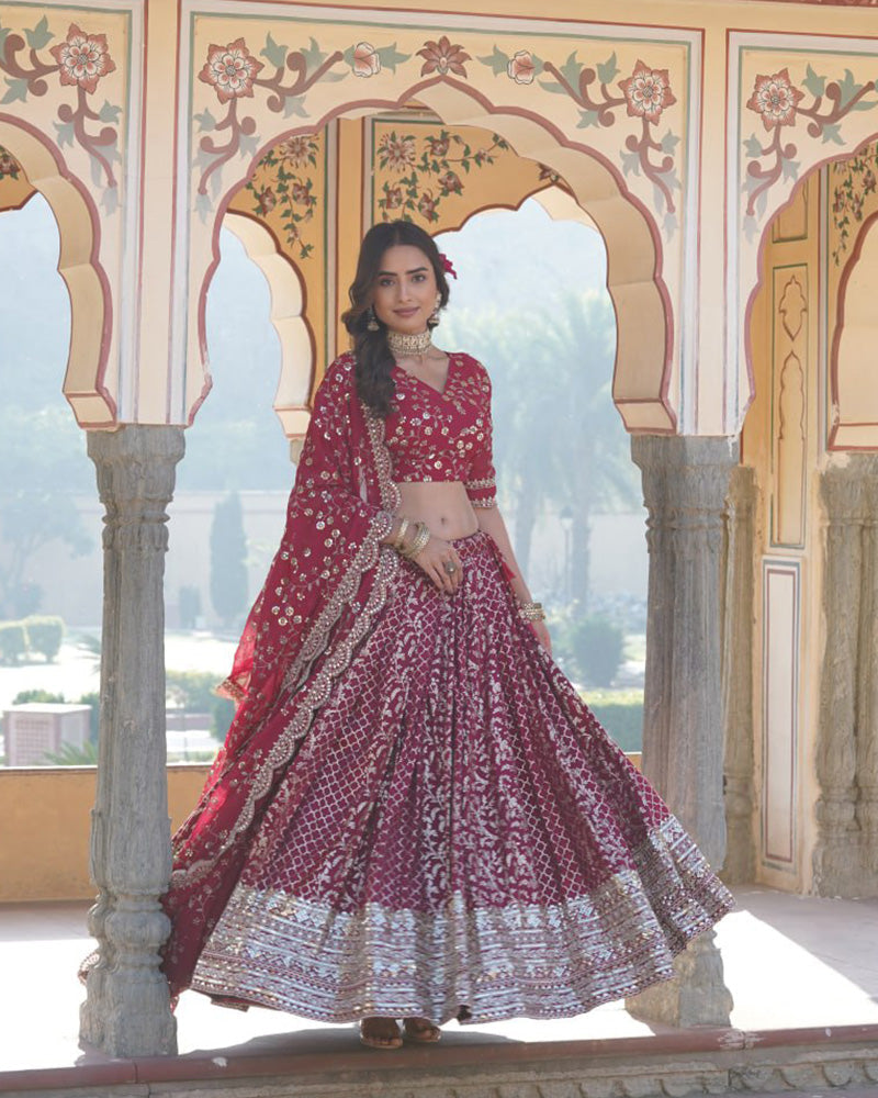 Design Rani Pink Color Sequence Embroidered Jacquard Lehenga Choli