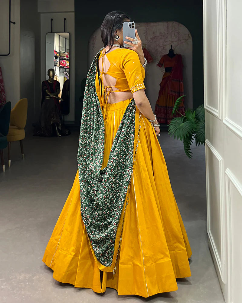 Mustard Color Cotton Plain Navratri Lehenga Choli – subhvastra