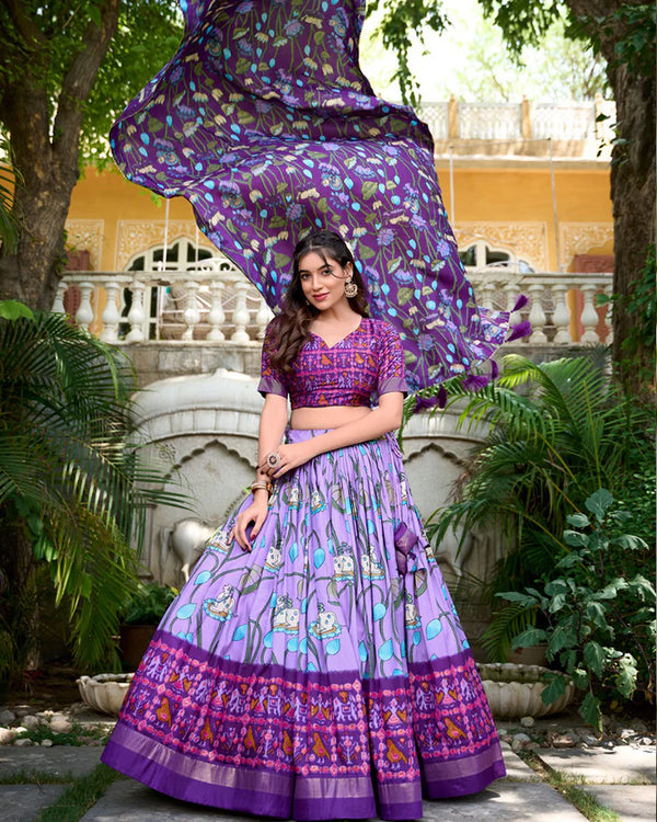 Lavender Color Tussar Silk Patola Printed Lehenga Choli