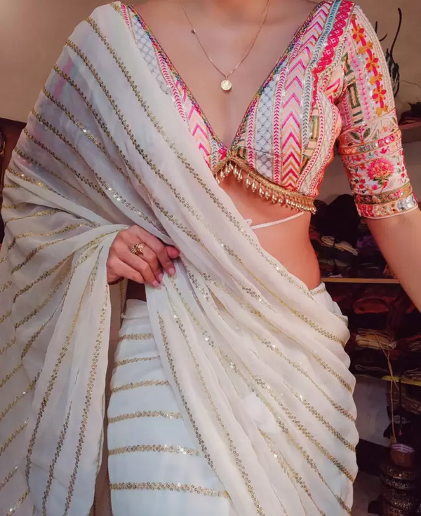 Stylish blouse saree discount