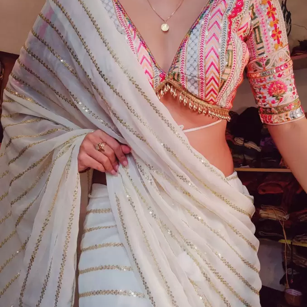 White saree 2025 designer blouse