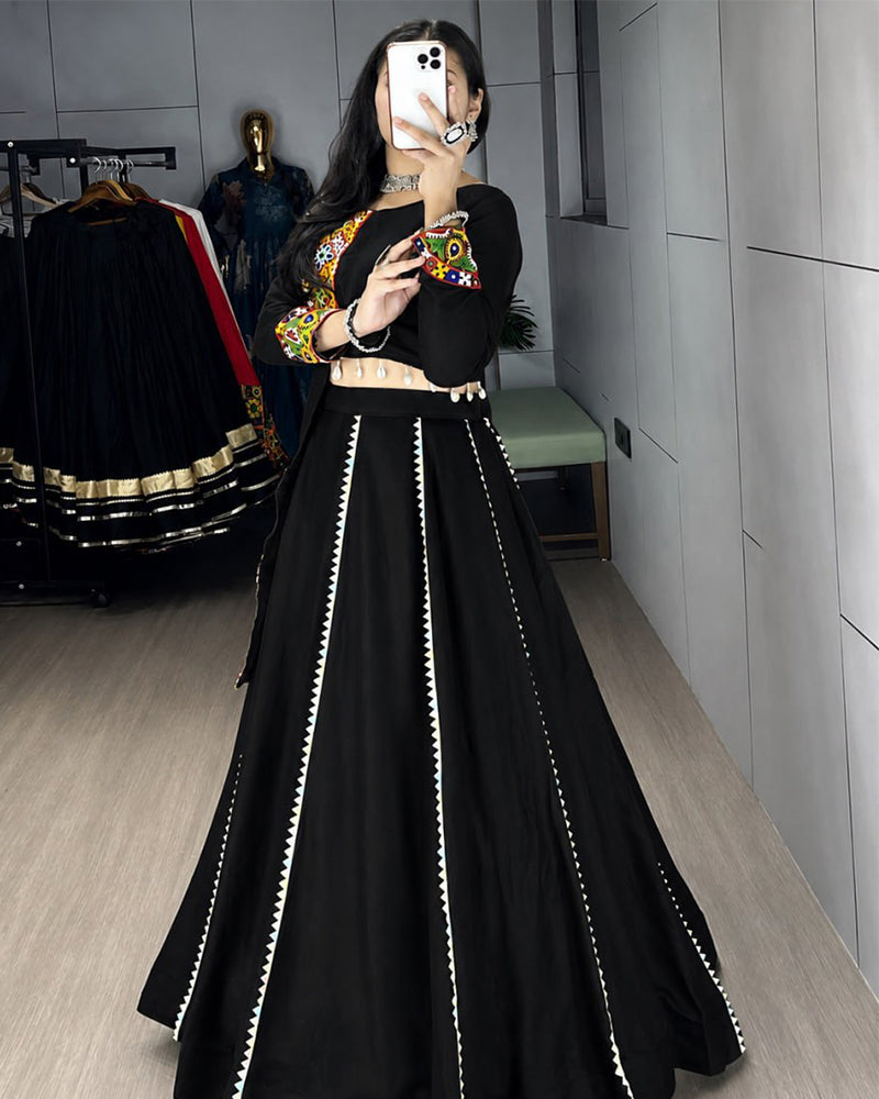 Black Color Pure Rayon Cotton Navratri Lehenga Choli
