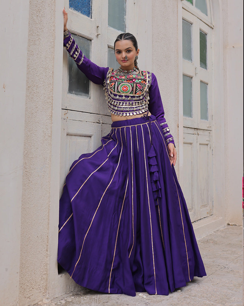 PURPLE COLOR ROMAN SILK NAVRATRI LEHENGA CHOLI