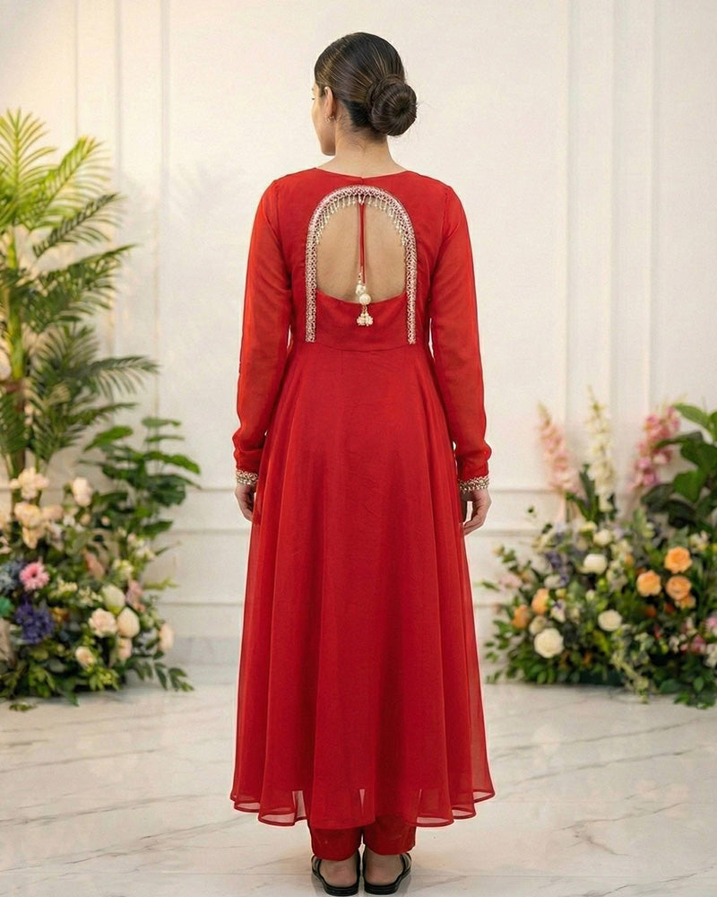 Rusty Red Color Pure Blooming Georgette Anarkali Suit