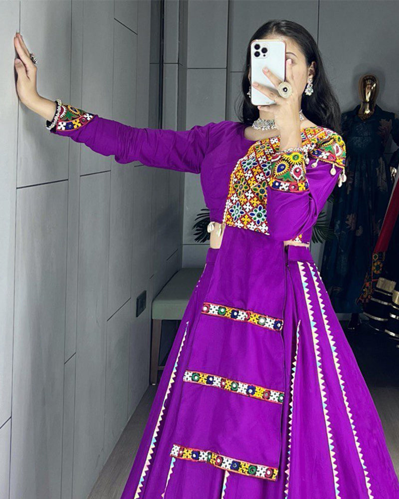 Royal Purple Color Pure Rayon Cotton Navratri Lehenga Choli